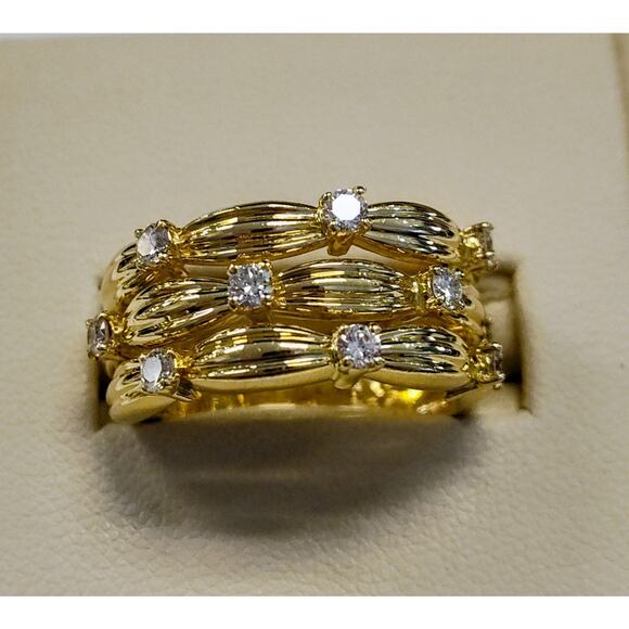 Tiffany & Co. 1992 18kt Yellow Gold Ring Size 6.75 Diamond Basket Weave 9.7 Gram - Picture 2 of 6